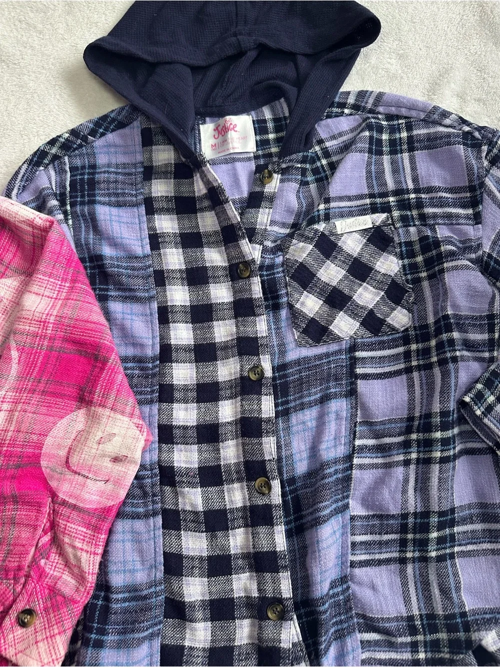 Girls Pink Blue Plaid Button-Up Shirt Lot of 2 Justice Medium M